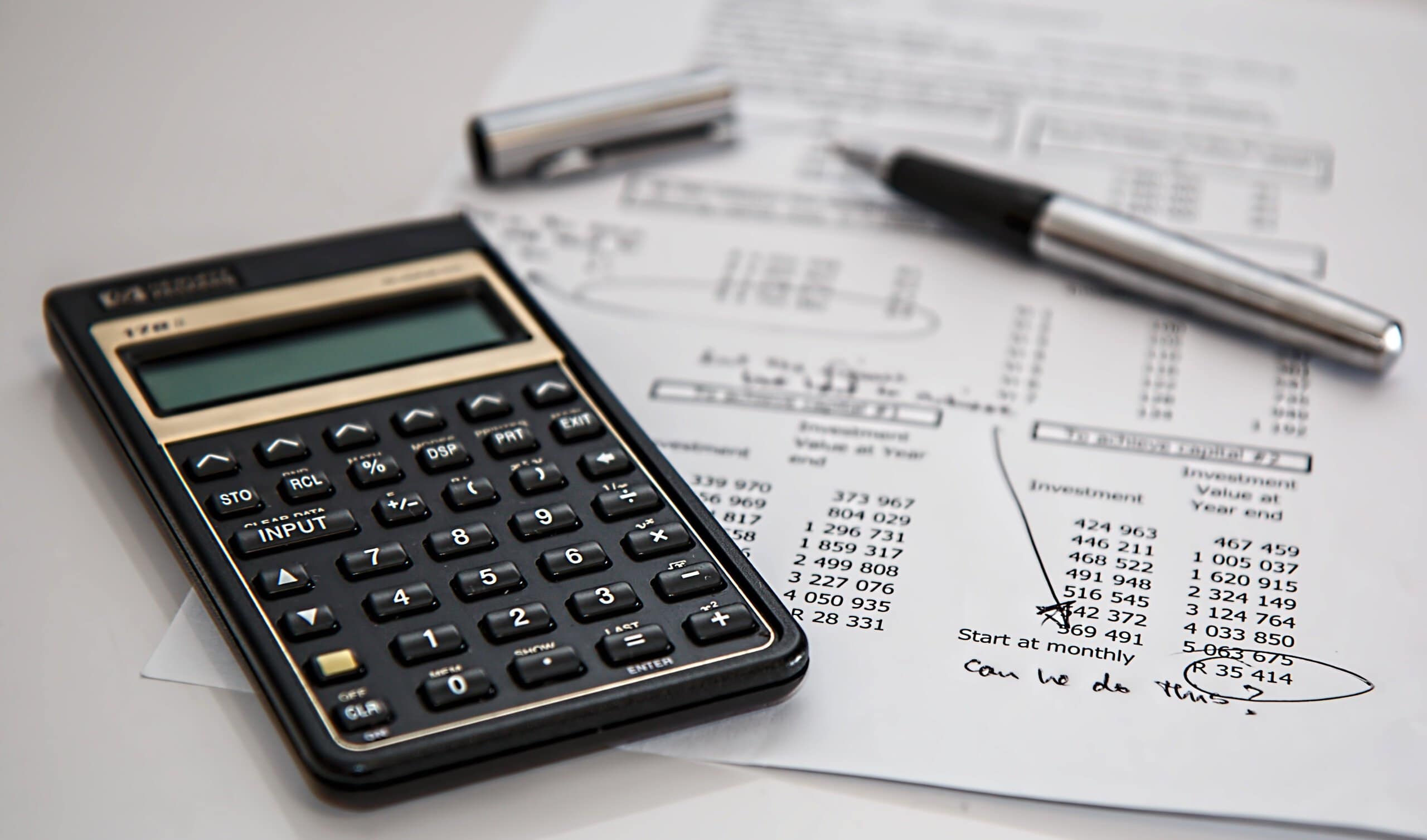 budget, calculator, pen
